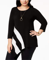 Thumbnail for your product : Alfani Plus Size Colorblocked Asymmetrical Top, Created for Macy's