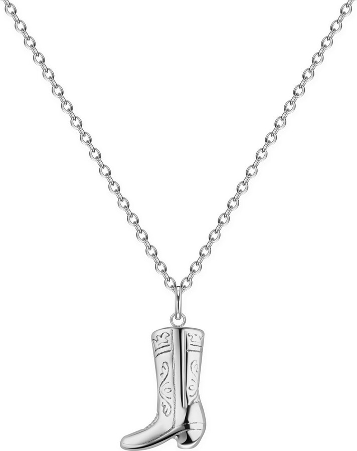 Rejected Hearts Club Cowboy Texas Give Em' The Boot Silver Pendant Necklace With Magnetic Clasp