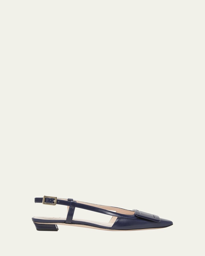 Roger Vivier Belle Vivier Leather Buckle Kitten-Heel Slingback Pumps