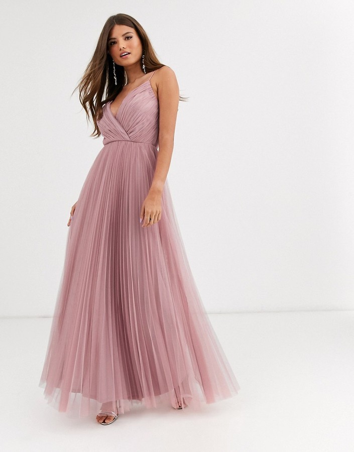 cami pleated tulle maxi dress