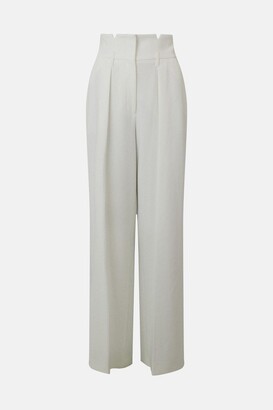 KAREN MILLEN Tailored High Waisted Wide Leg Trousers in Ivory