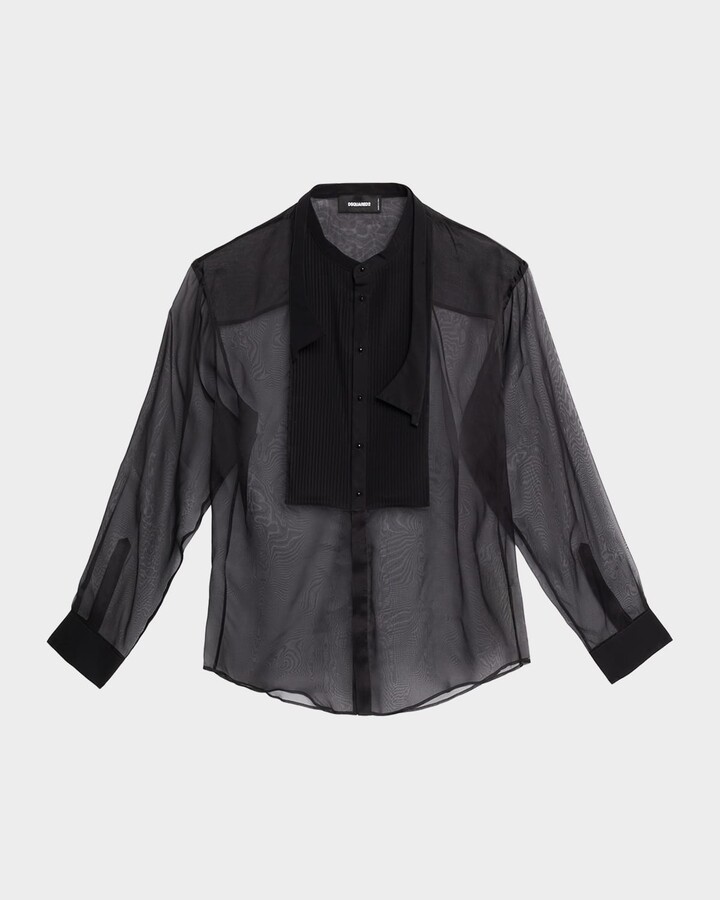 DSQUARED2 Men's Bow Tie Drop-Shoulder Sheer Silk Shirt