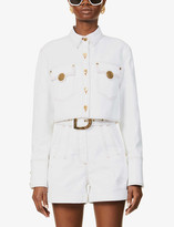 cropped stretch denim jacket