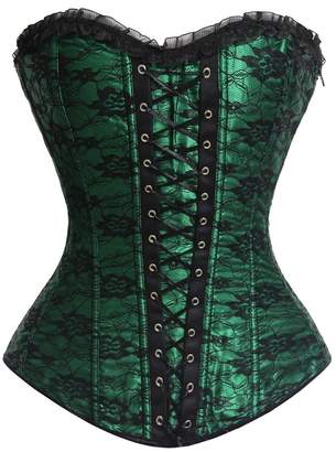 Anvoro Women's Floral Lace up front and back Overbust Corset With G-string