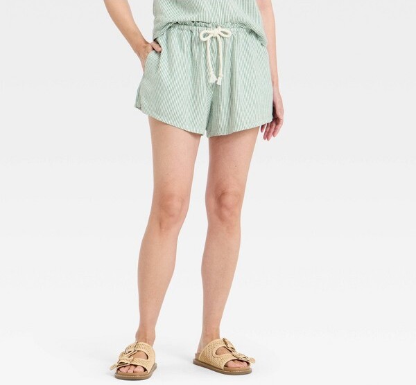 Universal Thread Women'sHigh-RiseLinenPull-OnShorts-UniversalThread™GreenStripedM