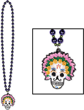 Beistle Beads with Day Of The Dead Medallion