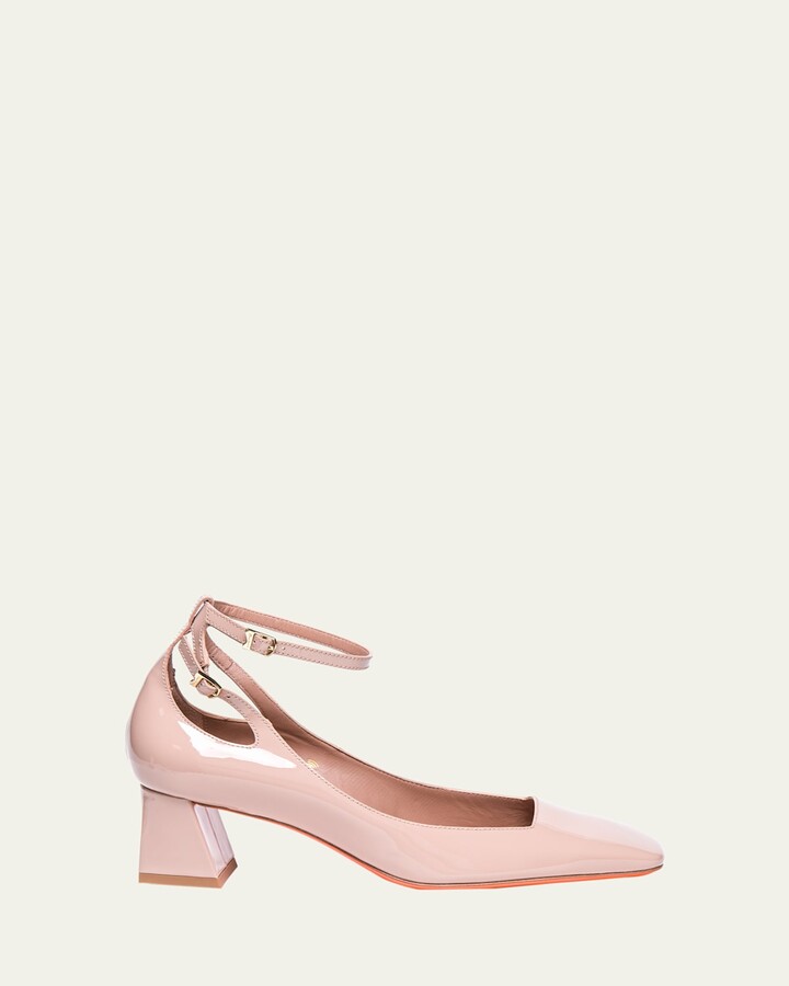 Santoni Marta Patent Ankle-Strap Pumps