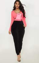 Thumbnail for your product : PrettyLittleThing Neon Pink Rib Plunge Long Sleeve Bodysuit