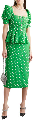 Alessandra Rich Ruched Embellished Polka-dot Silk Crepe De Chine Midi Dress