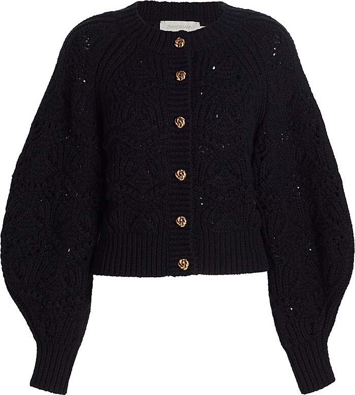 Zimmermann Women's Hypnotic Wool Cable-Knit Cardigan - Black - Size 2