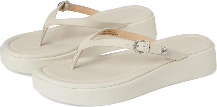 Frye Maya Buckle Thong Sandals Women's Wedge Shoes Ivory : 10 B - Medium, Leather