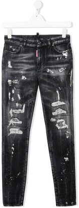 DSQUARED2 Kids TEEN crystal-embellished ripped skinny jeans