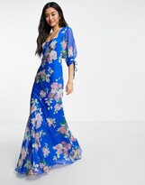 Thumbnail for your product : ASOS DESIGN maxi tea dress with bias cut panels and tie details in blue floral print