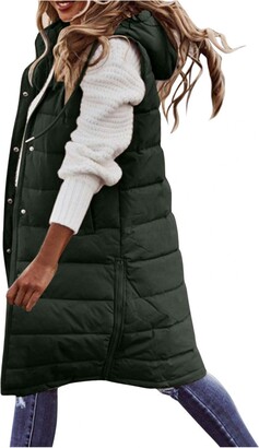 KCatsy Womens Gillet Waistcoat Jacket Hooded Loose Puffer Padded Quilted Zipper Pockets Sleeveless Vest Coat