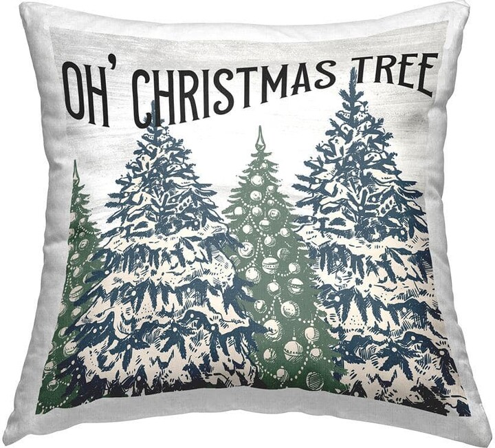 Oh Christmas Tree Holiday Ornament Patterns Blue Print Polyester 18in. X 18in. Throw Pillow