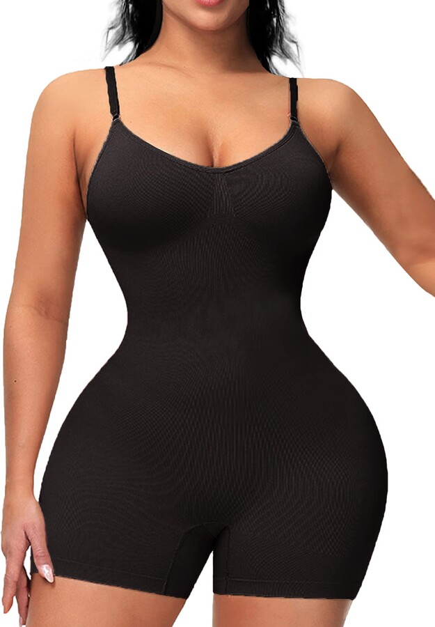 Fajas Colombianas Women V Neck Smooth Shapewear Bodysuit Tummy Control Full Body  Shaper Push Up Butt Lifter Invisible Underwear Color: Nude, Size: S