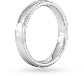 Goldsmiths 4mm Flat Court Heavy polished finish with grooves Wedding Ring in 9 Carat White Gold