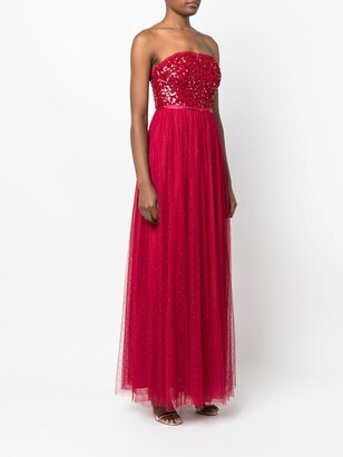 Needle & Thread Sequin-Bodice Strapless Gown