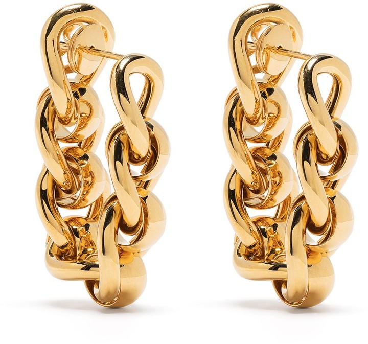 Figaro Chain Link Hoop Earrings chunky gold link hoops 14k gold plated