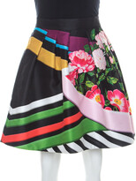 Thumbnail for your product : Mary Katrantzou Black Floral & Stripe Print Short Algernon Skirt S