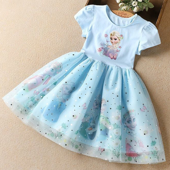 Potdemiel Girls Dress Cartoon 2024 Summer Disney Frozen Fashion Children Elsa Princess Baby Girl Toddler Short Sleeve Cute Party Dresses