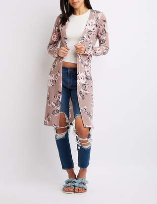 Charlotte Russe Floral Open-Front Duster Cardigan