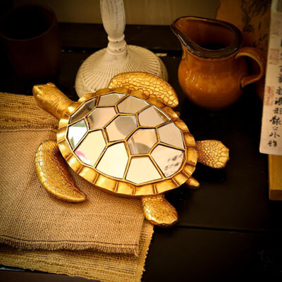 Vintage Wall Sculpture Animals Turtle Mirrors - Gold Resin Glass Wall Decor, Perfect For Victorian And European Themed Homes