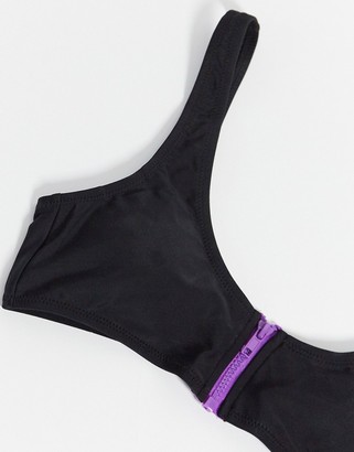 Candypants zip front bikini top in black