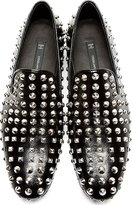 Thumbnail for your product : DSquared 1090 Dsquared2 Black Grain Patent Leather Studded Loafers