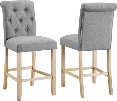 Red Barrel StudioÂ® Gray Counter Height Stools (2) - Button Back, Solid Wood Base, Padded Seat For Dining Area Of 2 Comfortable