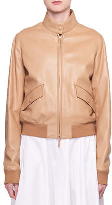 The Row Erhly Zip-Front Leather Bomber Jacket