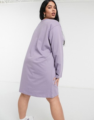 ASOS Curve DESIGN Curve oversized long sleeve t-shirt dress in purple ash