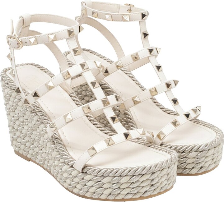 Valentino Women's Leather Rockstud Wedge Sandal (Authentic Pre-Loved)