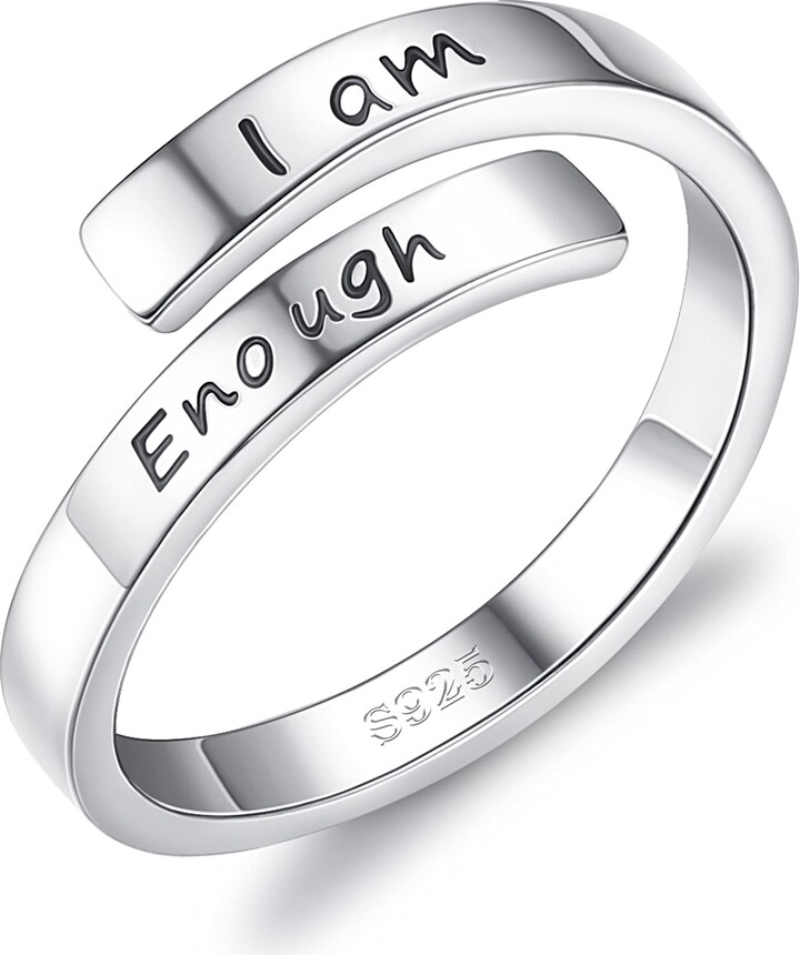 Milacolato I Am Enough Rings 925 Sterling Silver 18K White Gold Plated  Adjustable Inspirational Rings for Women - ShopStyle