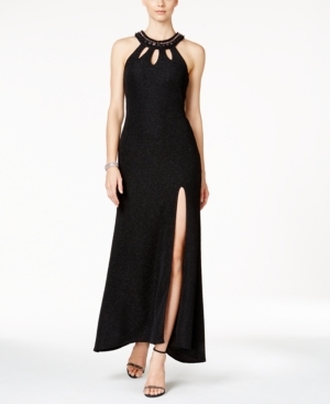 Betsy & Adam Petite Embellished Keyhole Glitter Gown