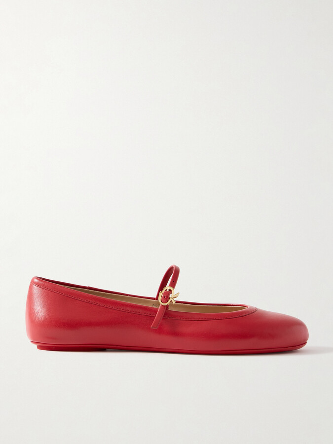 Gianvito Rossi Carla Leather Mary Jane Ballet Flats - Red