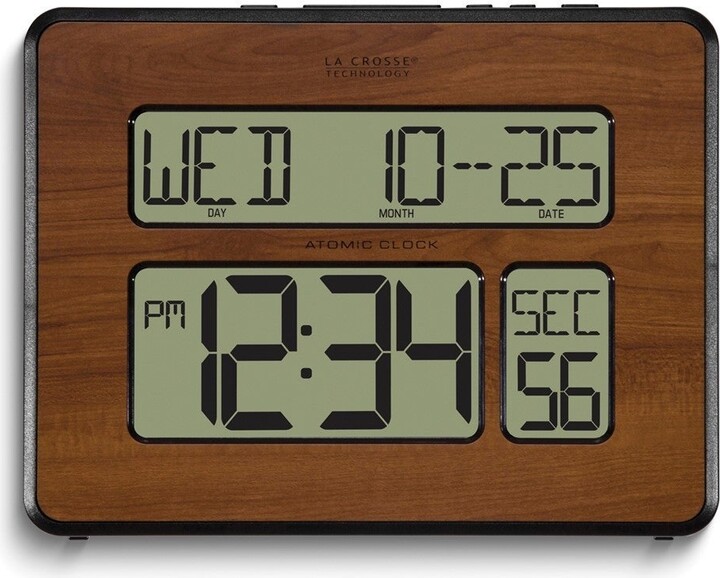 Curata Atomic Digital Wood Finish White Backlight Wall Clock with