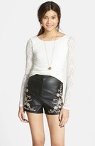 Thumbnail for your product : PPLA Embroidered Faux Leather High Waist Shorts (Juniors)