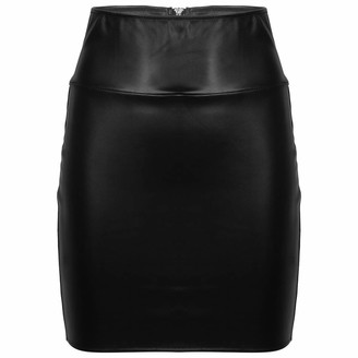 Oyolan Women's PU Leather Bodycon Tube Mini Skirts High Waist Back Zipper  Pencil Skirts Clubwear Black S - ShopStyle
