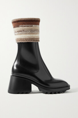 Chloé Betty Striped Knitted And Pvc Ankle Boots