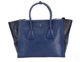 Thumbnail for your product : Prada bluette and dark blue leather convertible top handle tote