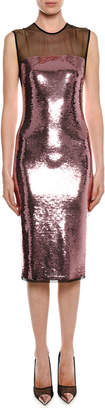 Tom Ford Sleeveless Liquid Sequin Cocktail Dress with Illusion