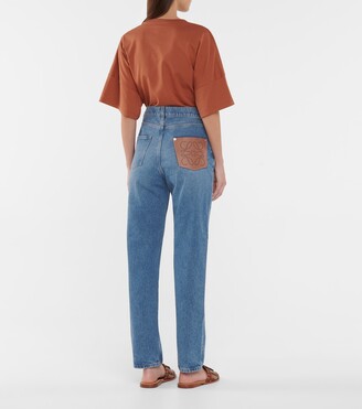 Loewe Anagram leather-trimmed tapered jeans