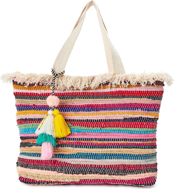 Twig & Arrow Women’s Adult Craft Woven Tote with Tassel Multi-Color
