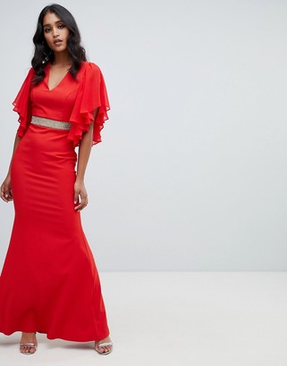 lipsy ruffle detail maxi dress with diamanté trim
