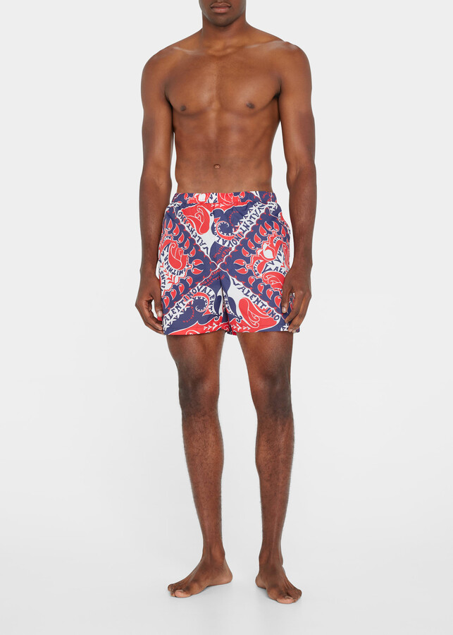 Mens Clothing Beachwear Boardshorts and swim shorts Valentino Synthetic Printed Nylon Swimming Shorts in Red for Men 