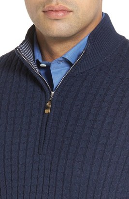 Robert Talbott Men's Cable Knit Quarter Zip Cotton Blend Sweater Vest