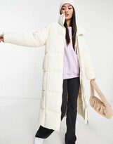 Thumbnail for your product : Monki long quilted coat in beige - BEIGE