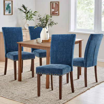 Lark Manor Nailhead Trim Fabric Upholstered Side Chair Wood Dining Chair (Set of 4)