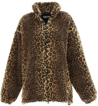Balenciaga Allover Leopard Print Zipped Coat